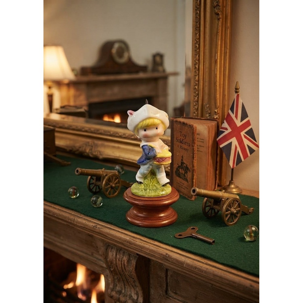 Vintage Ceramic Little Drummer Boy Figurine Ornament Blue Jacket 2 Inch